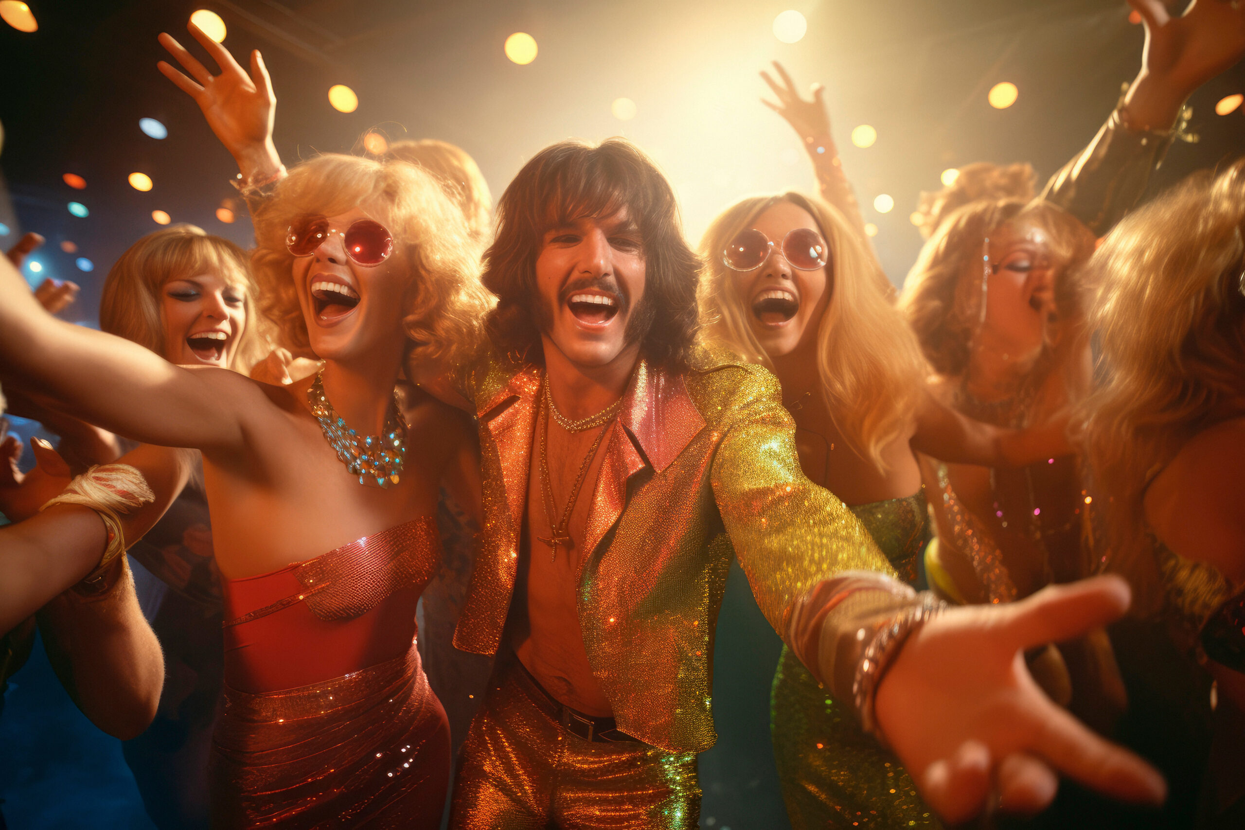 1970s friends dancing and having a good time at a disco